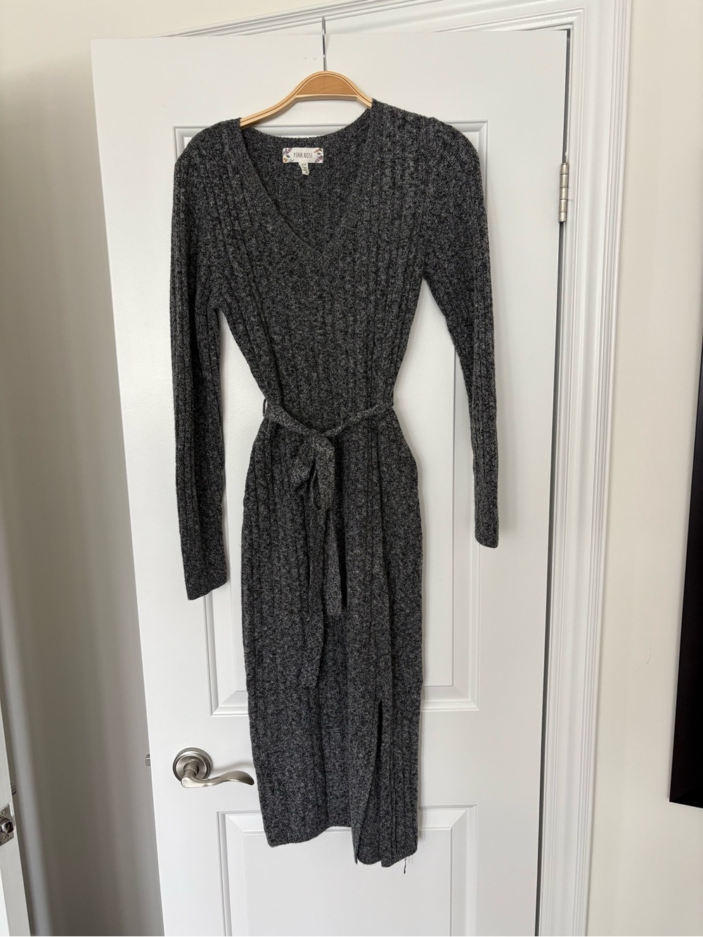 Ribbed Midi Wrap Dress - Charcoal Gray